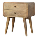 Solid Wood Curved Bedside, 2 Drawers, Oak-ish