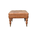 Solid Wood Buffalo Leather Ottoman with Castor Legs