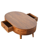 Chestnut Rounded Coffee Table, Nordic Legs, 2-Drawers