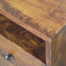 Solid Wood Mini Classic Chestnut Bedside, 2-Drawers, 1 Open Slot, Nordic Legs