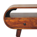 Chestnut Circular TV Stand, 2-Drawers, Open Slot, Nordic Legs