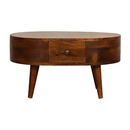 Solid Wood Mini Chestnut Rounded Coffee Table, 2-Drawers