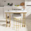 55.1" Modern Straight Bar Table with Shelves in White & Gold