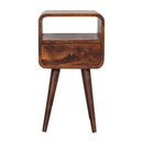 Solid Wood Mini Curve Bedside, 1-Drawer, 1 Open Slot, Chestnut