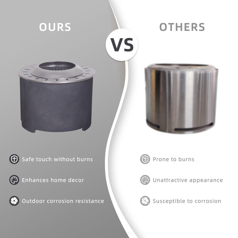 Dark Grey Faux Concrete Texture Smokeless Firepit with Wood Pellet/Twig/Wood as The Fuel for Garden & Outdoor