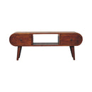 Solid Wood Chestnut Circular TV Unit, Nordic Legs, 2-Drawers, Open Slot