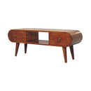 Solid Wood Chestnut Circular TV Unit, Nordic Legs, 2-Drawers, Open Slot