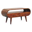 Chestnut Circular TV Stand, 2-Drawers, Open Slot, Nordic Legs