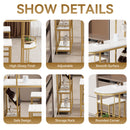 3 Pcs Bar Table and Chairs Set, Modern White Kitchen Bar Height Dining Table Wood Breakfast Pub Table with Gold Base with Shelves, Glass Rack, Wine Bottle Rack, with 2 Bar Stools