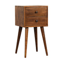 Solid Wood Mini Nightstand, 2-Drawers, Chestnut