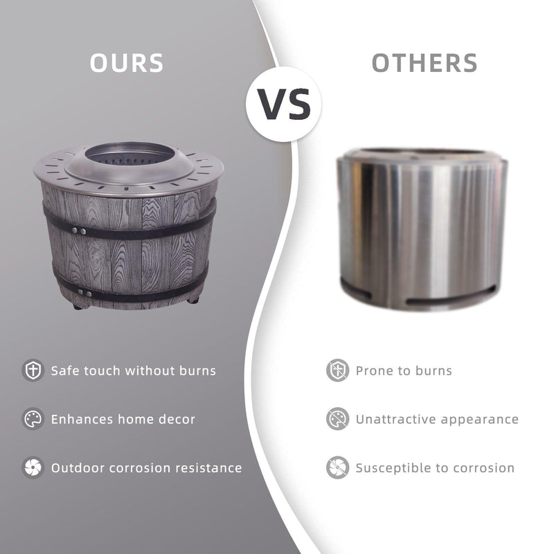 Dark Grey Woodgrain Smokeless Firepit with Wood Pellet/Twig/Wood as The Fuel for Garden & Outdoor