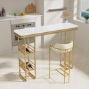 55.1" Modern Straight Bar Table with Shelves in White & Gold