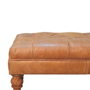 Solid Wood Buffalo Leather Ottoman with Castor Legs