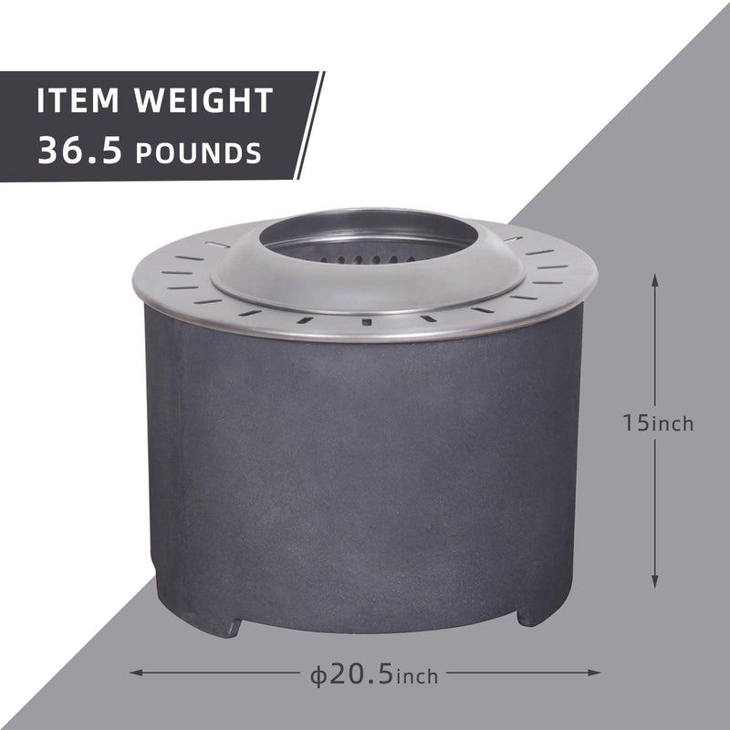 Dark Grey Faux Concrete Texture Smokeless Firepit with Wood Pellet/Twig/Wood as The Fuel for Garden & Outdoor