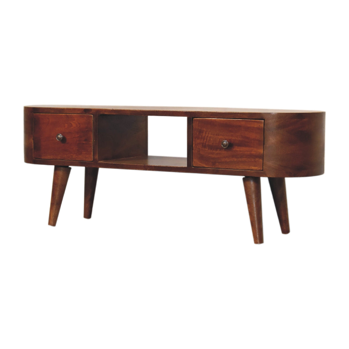 Chestnut Round Open Media Unit, 2-Drawers, 1 Open Slot, photo 4 of 9