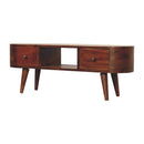 Chestnut Round Open Media Unit, 2-Drawers, 1 Open Slot