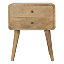 Solid Wood Curved Bedside, 2 Drawers, Oak-ish