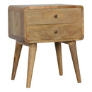 Solid Wood Curved Bedside, 2 Drawers, Oak-ish