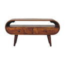 Chestnut Circular TV Stand, 2-Drawers, Open Slot, Nordic Legs