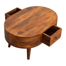 Solid Wood Mini Chestnut Rounded Coffee Table, 2-Drawers