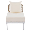 8-Piece Patio Sectional Sofa Set with Tempered Glass Coffee Table and Wooden Coffee Table for Outdoor Oasis, Garden, Patio and Poolside (Beige Cushion + White Steel)