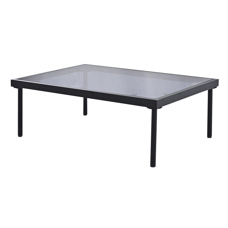 8-Piece Patio Sectional Sofa Set with Tempered Glass Coffee Table and Wooden Coffee Table for Outdoor Oasis, Garden, Patio and Poolside (Light Grey Cushion + Black Steel)