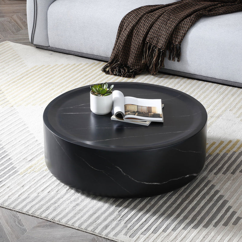 35.43" Black Marble Round Coffee Table,Simple Modern Center Cocktail Table for Living Room office,No Need Assembly.