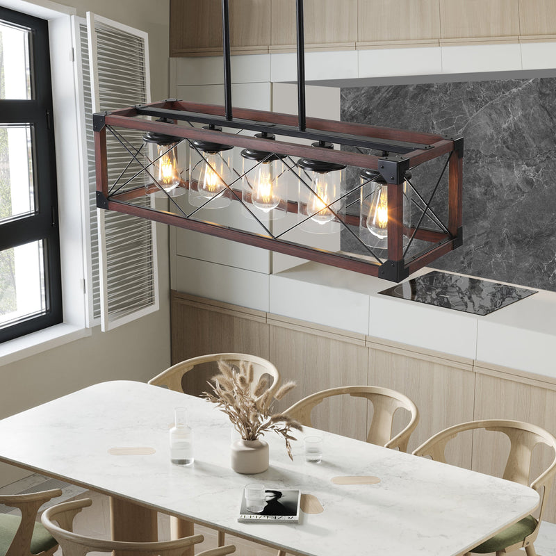 5-Light Retro Farmhouse Chandelier For Kitchen, Living room, Dining room Red and Black(No Bulbs)