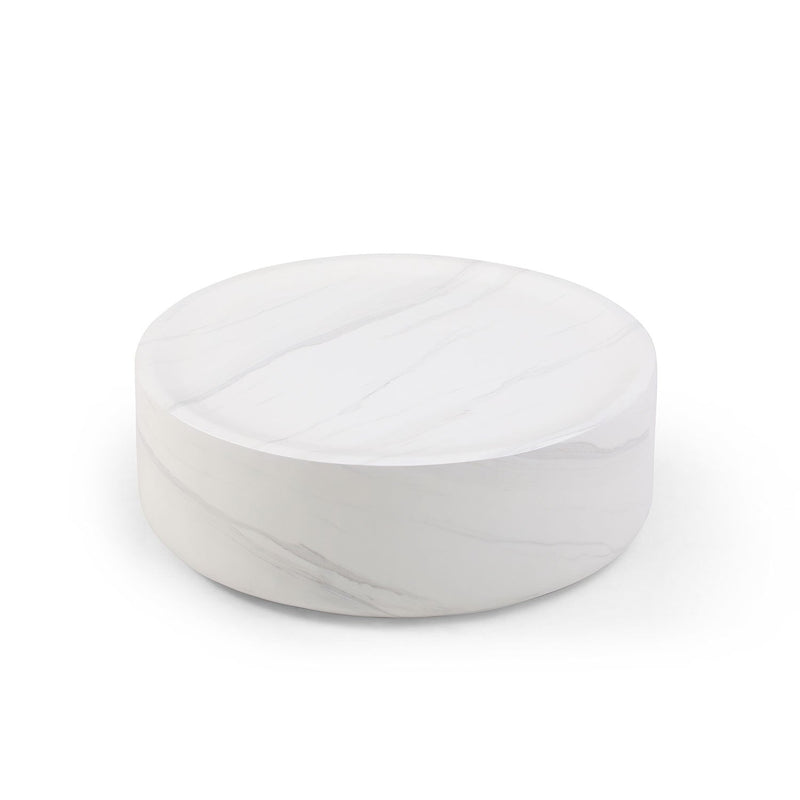 39.37" White Marble Round Coffee Table Sturdy Fiberglass table for Living Room, No Need Assembly.