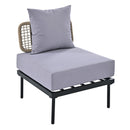 8-Piece Patio Sectional Sofa Set with Tempered Glass Coffee Table and Wooden Coffee Table for Outdoor Oasis, Garden, Patio and Poolside (Light Grey Cushion + Black Steel)