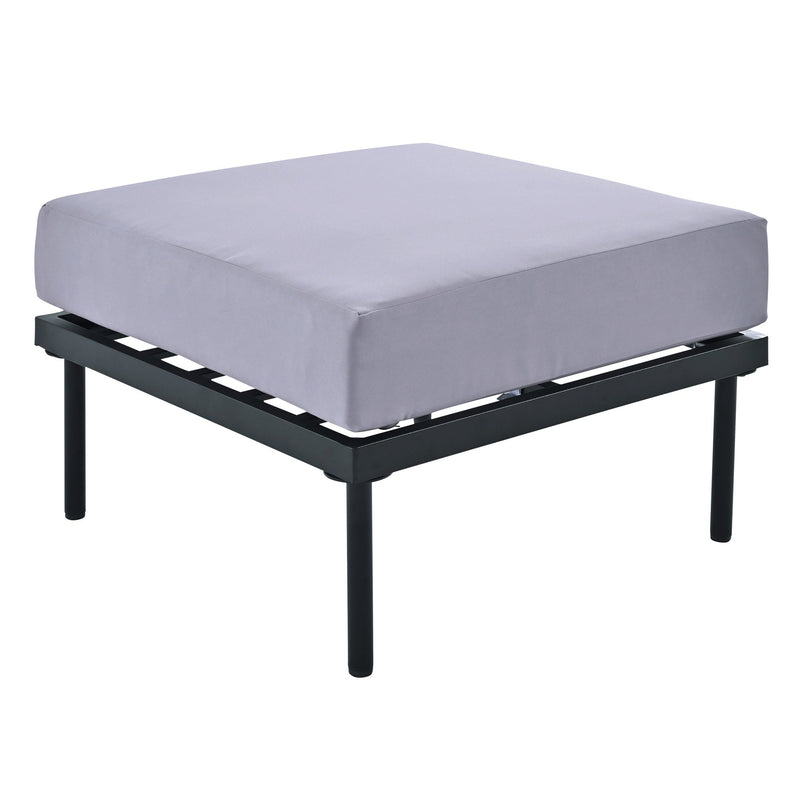 8-Piece Patio Sectional Sofa Set with Tempered Glass Coffee Table and Wooden Coffee Table for Outdoor Oasis, Garden, Patio and Poolside (Light Grey Cushion + Black Steel)