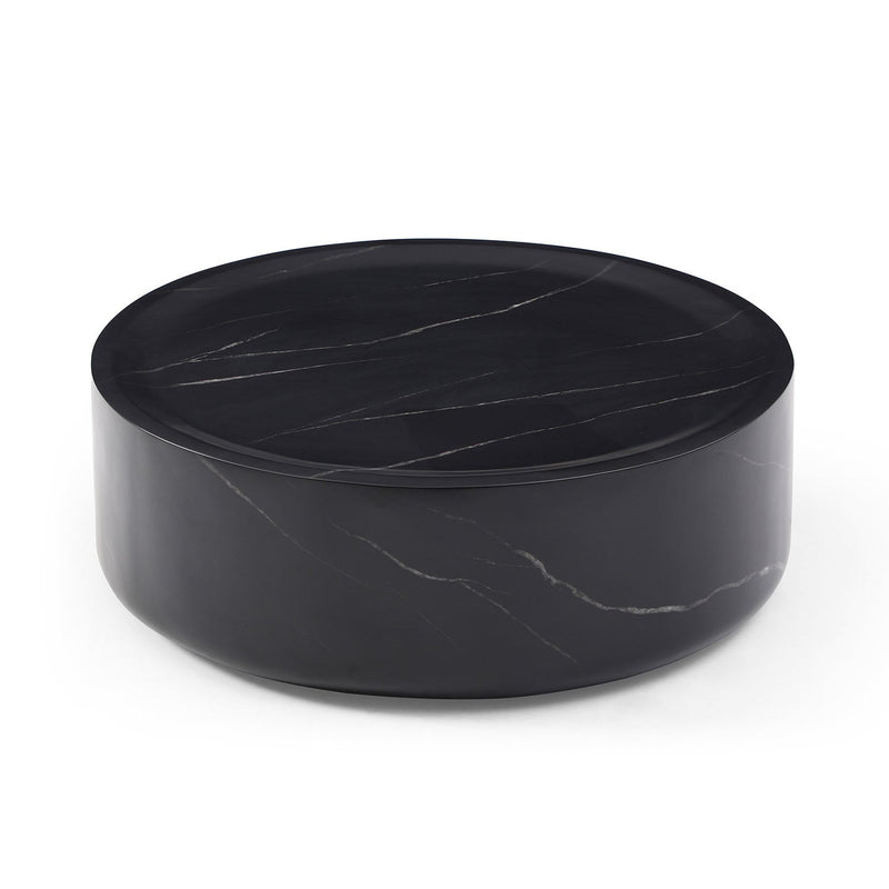 35.43" Black Marble Round Coffee Table,Simple Modern Center Cocktail Table for Living Room office,No Need Assembly.