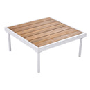 8-Piece Patio Sectional Sofa Set with Tempered Glass Coffee Table and Wooden Coffee Table for Outdoor Oasis, Garden, Patio and Poolside (Beige Cushion + White Steel)