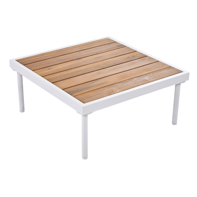 8-Piece Patio Sectional Sofa Set with Tempered Glass Coffee Table and Wooden Coffee Table for Outdoor Oasis, Garden, Patio and Poolside (Beige Cushion + White Steel)