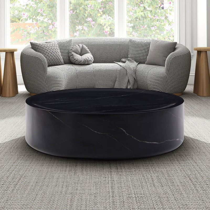 35.43" Black Marble Round Coffee Table,Simple Modern Center Cocktail Table for Living Room office,No Need Assembly.