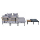 8-Piece Patio Sectional Sofa Set with Tempered Glass Coffee Table and Wooden Coffee Table for Outdoor Oasis, Garden, Patio and Poolside (Light Grey Cushion + Black Steel)