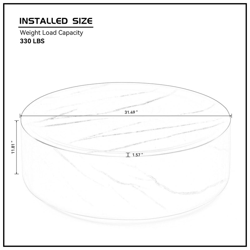31.49" Round coffee table,Sturdy Fiberglass table for Living Room, White, No Need Assembly.WHITE