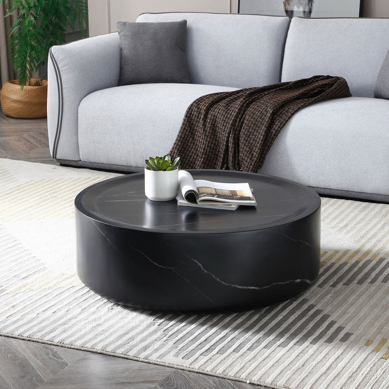 31.49" Round coffee table,Sturdy Fiberglass table for Living Room, No Need Assembly,BLACK
