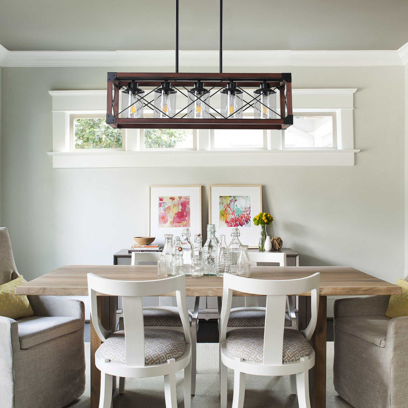 5-Light Retro Farmhouse Chandelier For Kitchen, Living room, Dining room Red and Black(No Bulbs)