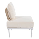 8-Piece Patio Sectional Sofa Set with Tempered Glass Coffee Table and Wooden Coffee Table for Outdoor Oasis, Garden, Patio and Poolside (Beige Cushion + White Steel)