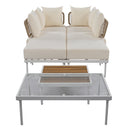 8-Piece Patio Sectional Sofa Set with Tempered Glass Coffee Table and Wooden Coffee Table for Outdoor Oasis, Garden, Patio and Poolside (Beige Cushion + White Steel)