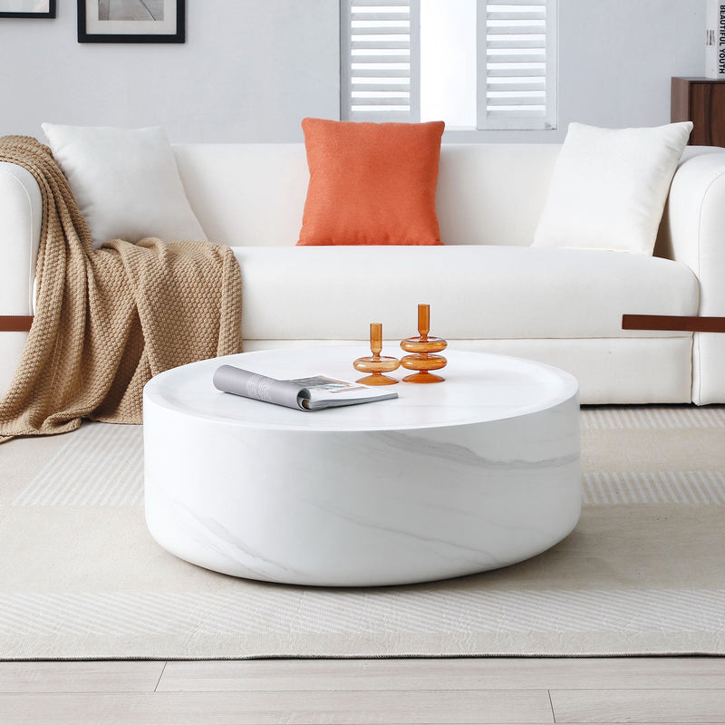 31.49" Round coffee table,Sturdy Fiberglass table for Living Room, White, No Need Assembly.WHITE