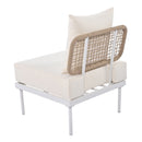 8-Piece Patio Sectional Sofa Set with Tempered Glass Coffee Table and Wooden Coffee Table for Outdoor Oasis, Garden, Patio and Poolside (Beige Cushion + White Steel)