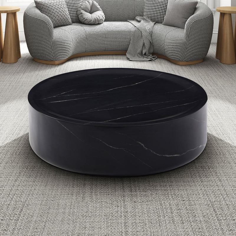35.43" Black Marble Round Coffee Table,Simple Modern Center Cocktail Table for Living Room office,No Need Assembly.