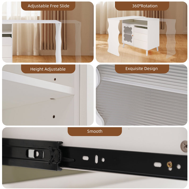 41"-79" Cloud Wave Extendable Sofa Bar Table Cabinet Behind Couch Pub Table with LED