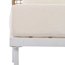 8-Piece Patio Sectional Sofa Set with Tempered Glass Coffee Table and Wooden Coffee Table for Outdoor Oasis, Garden, Patio and Poolside (Beige Cushion + White Steel)