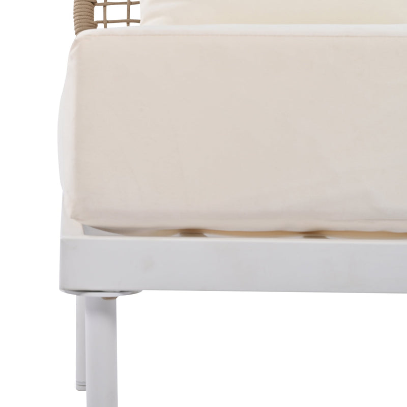 8-Piece Patio Sectional Sofa Set with Tempered Glass Coffee Table and Wooden Coffee Table for Outdoor Oasis, Garden, Patio and Poolside (Beige Cushion + White Steel)