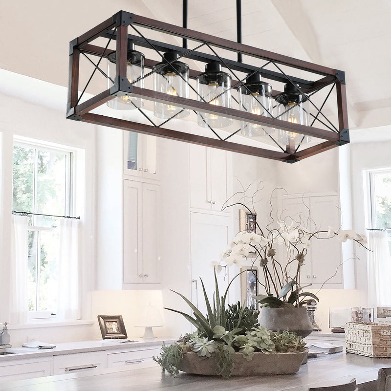 5-Light Retro Farmhouse Chandelier For Kitchen, Living room, Dining room Red and Black(No Bulbs)