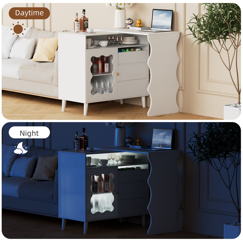 41"-79" Cloud Wave Extendable Sofa Bar Table Cabinet Behind Couch Pub Table with LED