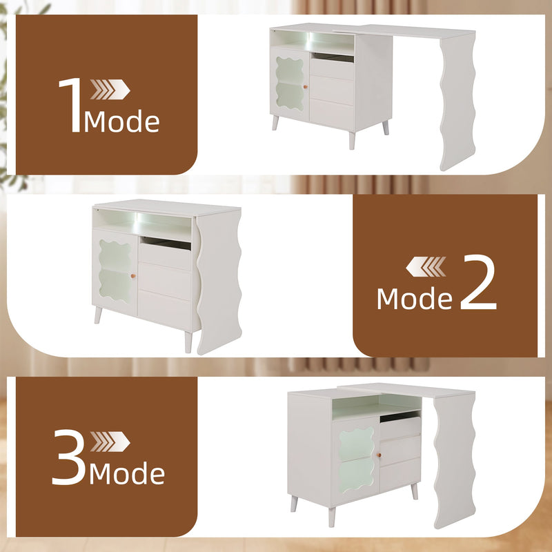 41"-79" Cloud Wave Extendable Sofa Bar Table Cabinet Behind Couch Pub Table with LED